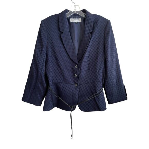 Tahari Arthur S Levine‎ Blazer Jacket Women Size 12 Blue Black Belted Geometric - Picture 1 of 5